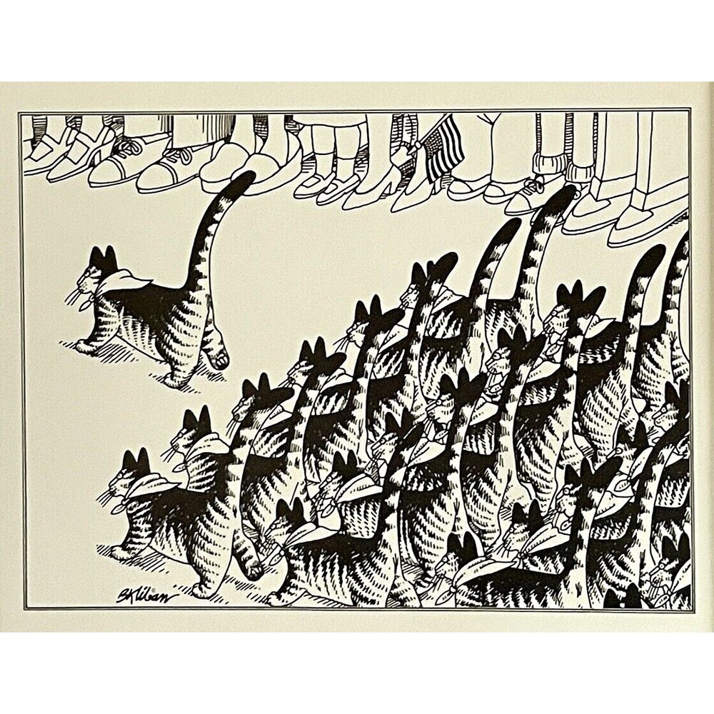 VTG B Kliban Art Print 1977 Funny Cats Rare Calendar Lithograph 14"x 11" July - Picture 2 of 8